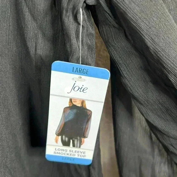 Joie Black Long Sleeve Smocked Neck Top Limited Edition Size L - Picture 8 of 13